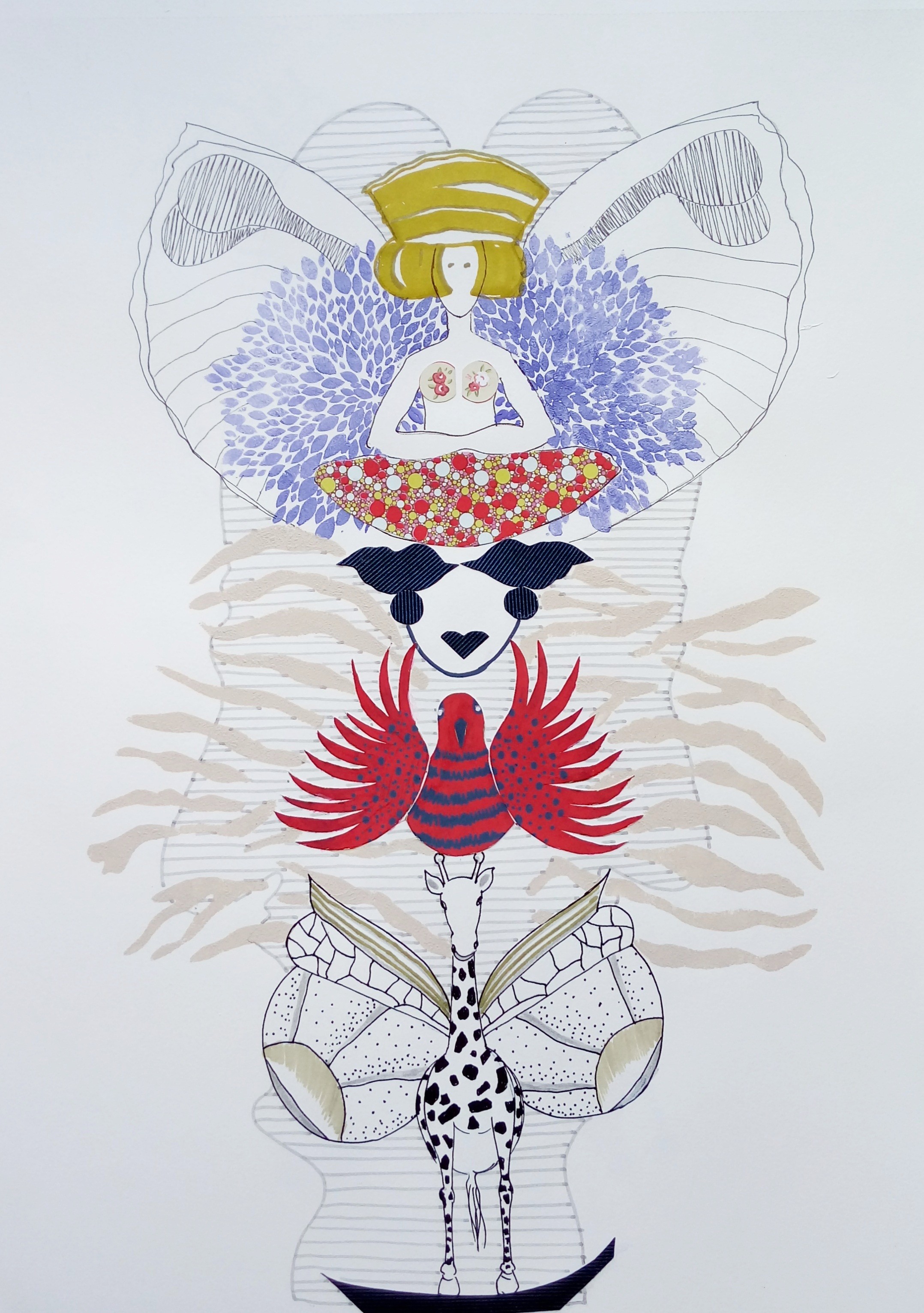 Ferhan Atalay | Kağıt üzerine karışık teknik | Mor Çiçekler