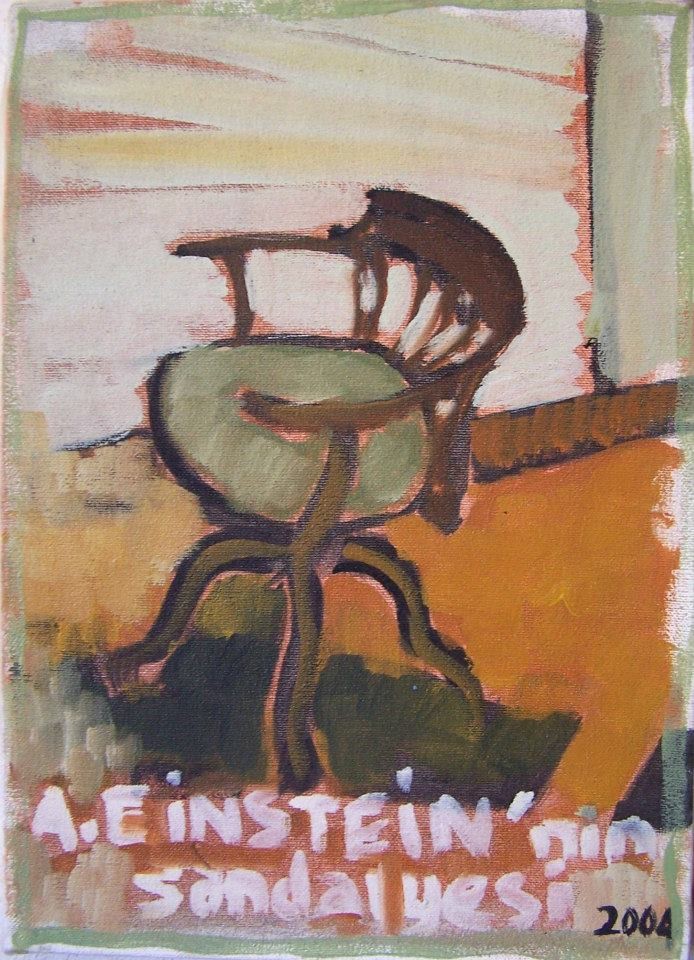 Özlem Keser | Tuval üzerine yağlıboya | Düşünürlerin Sandalyeleri - A.Eınsteın'nın Sandalyesi