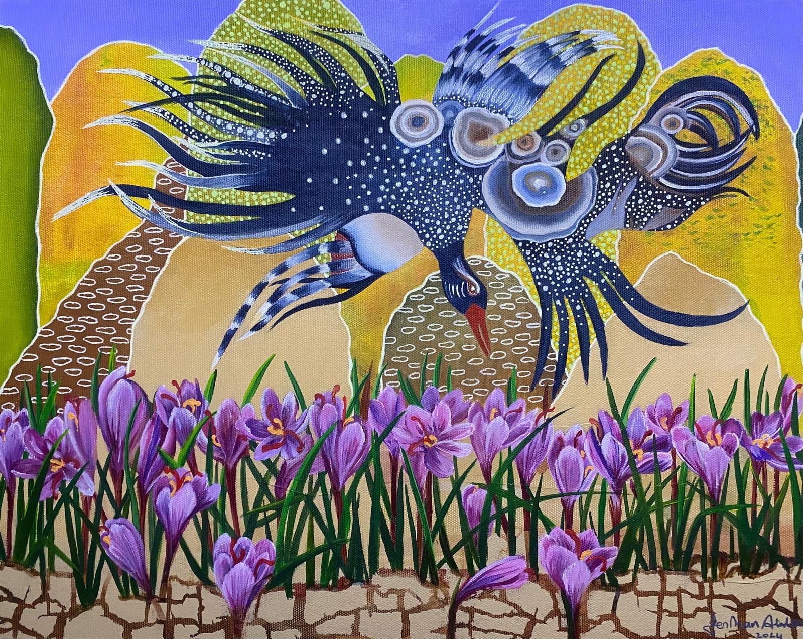 Ferhan Atalay | Tuval üzerine akrilik | Mühürlü Kuşlar Safran