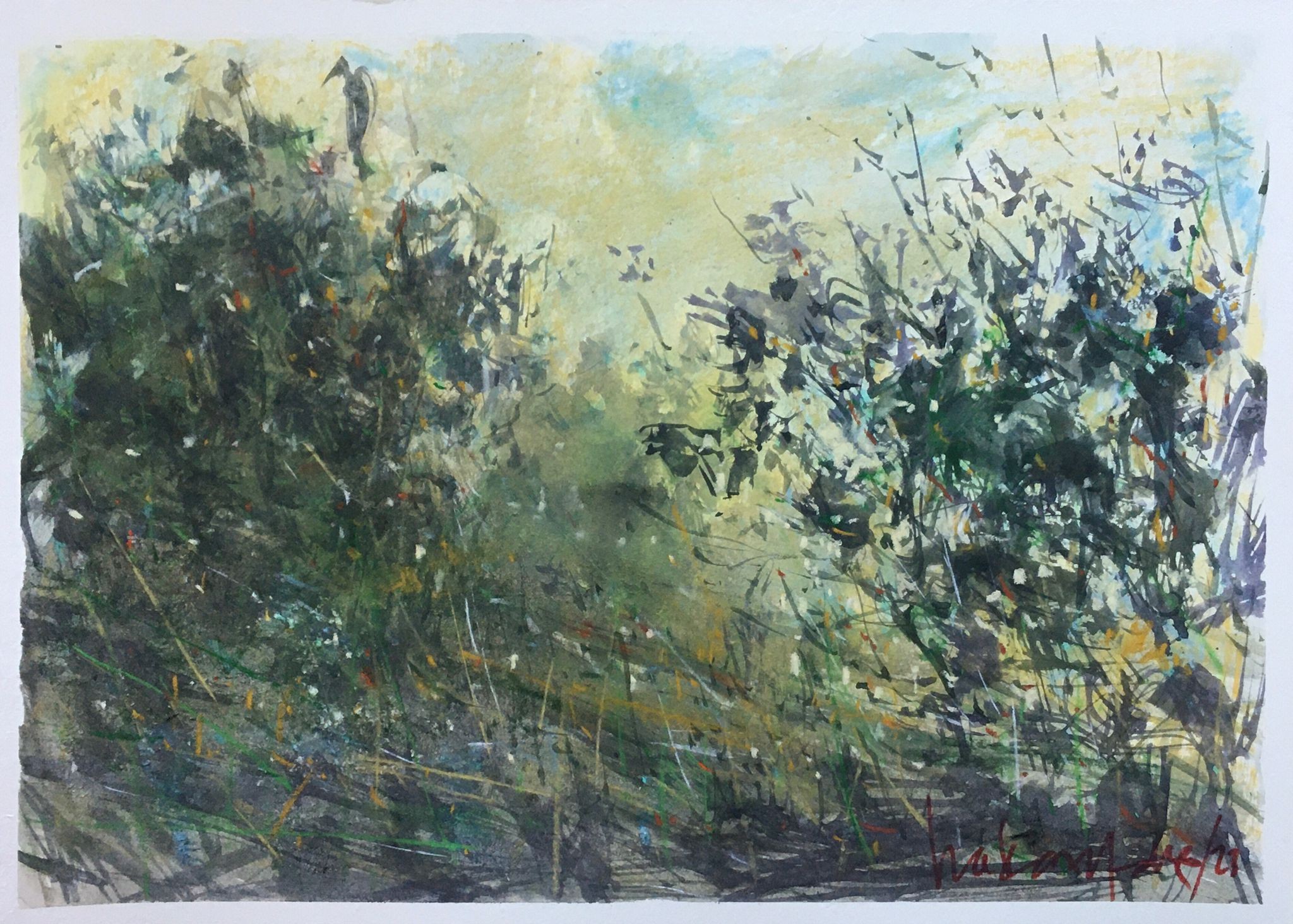 Hakan Yeleş | Kağıt üzerine sulu boya ve soft pastel | Yeşil