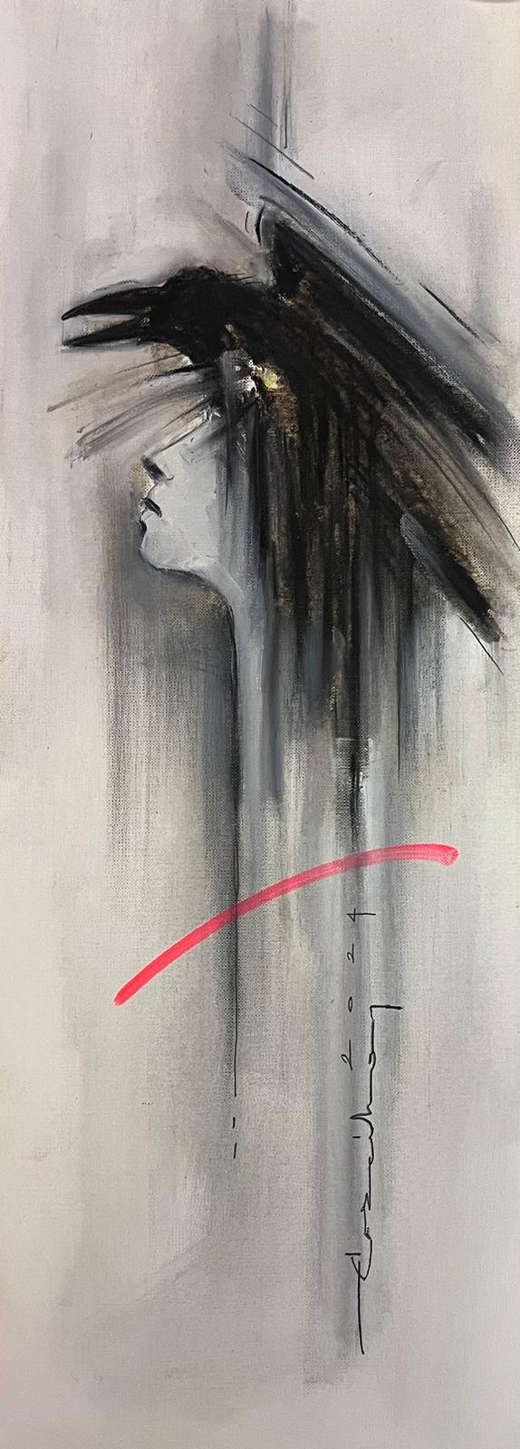 Ercihan Yolcu | Kağıt üzerine yağlı boya | Kadın ve Karga