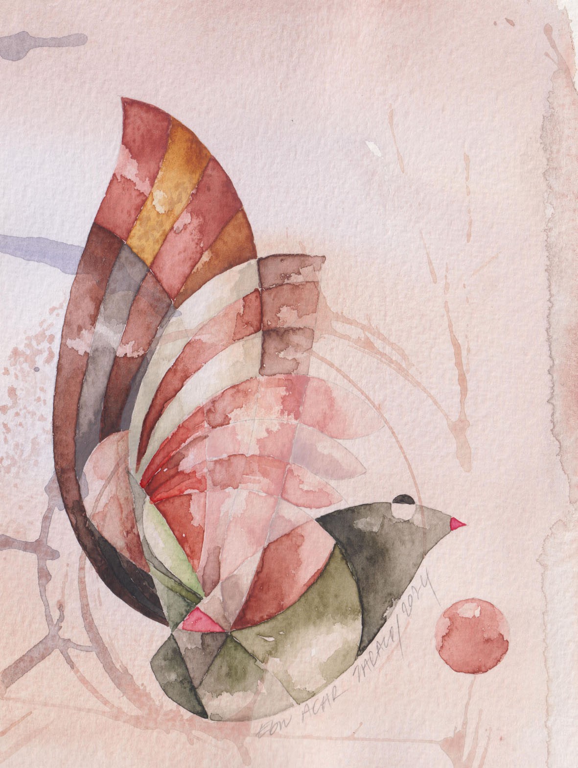 Ebru Acar Taralp | Kağıt üzerine sulu boya | Kafası Karışık Kahverengi Kuş