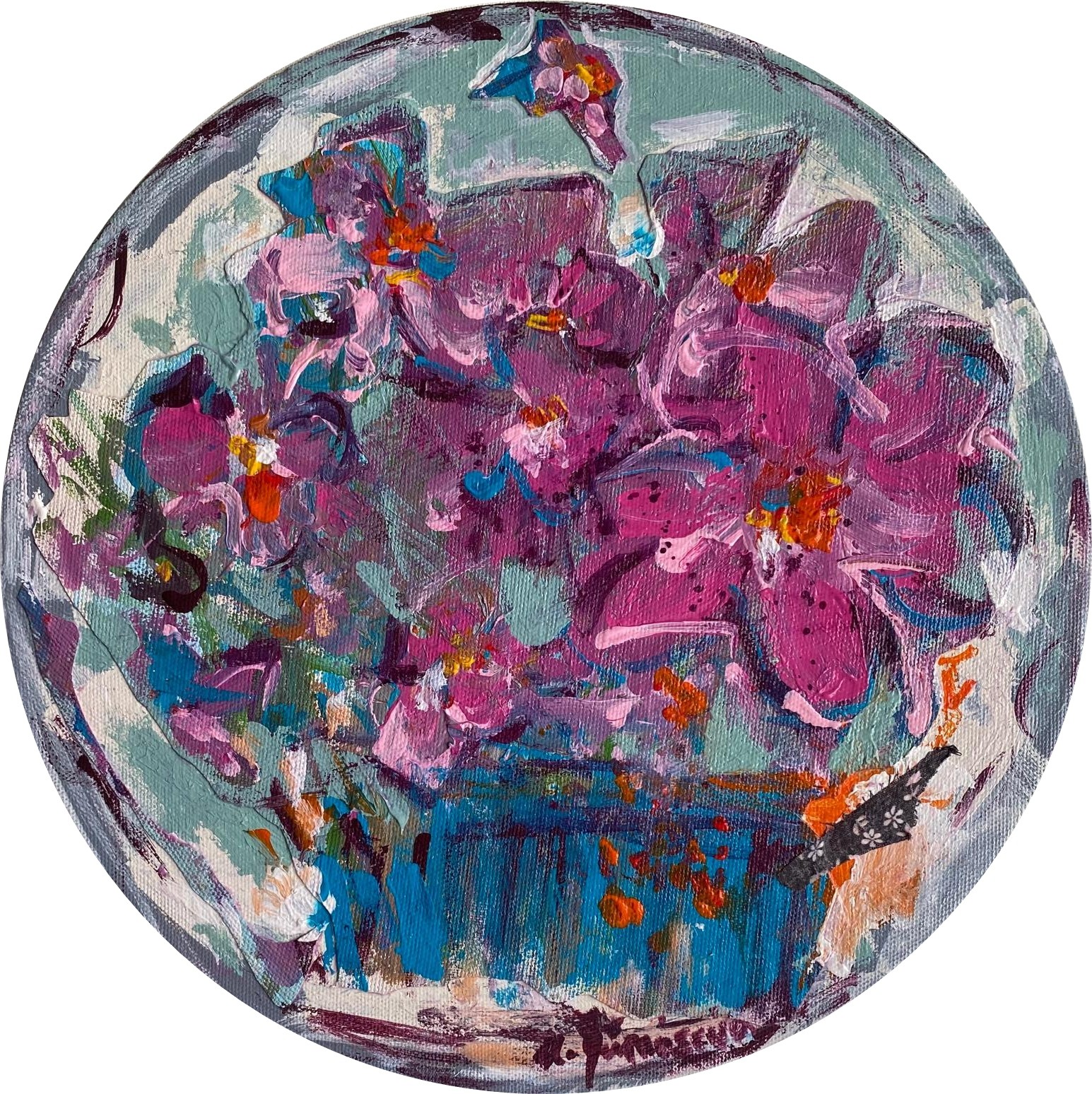 Neşe Gümüşçüoğlu | Tuval üzerine karışık teknik | Pembe Buket