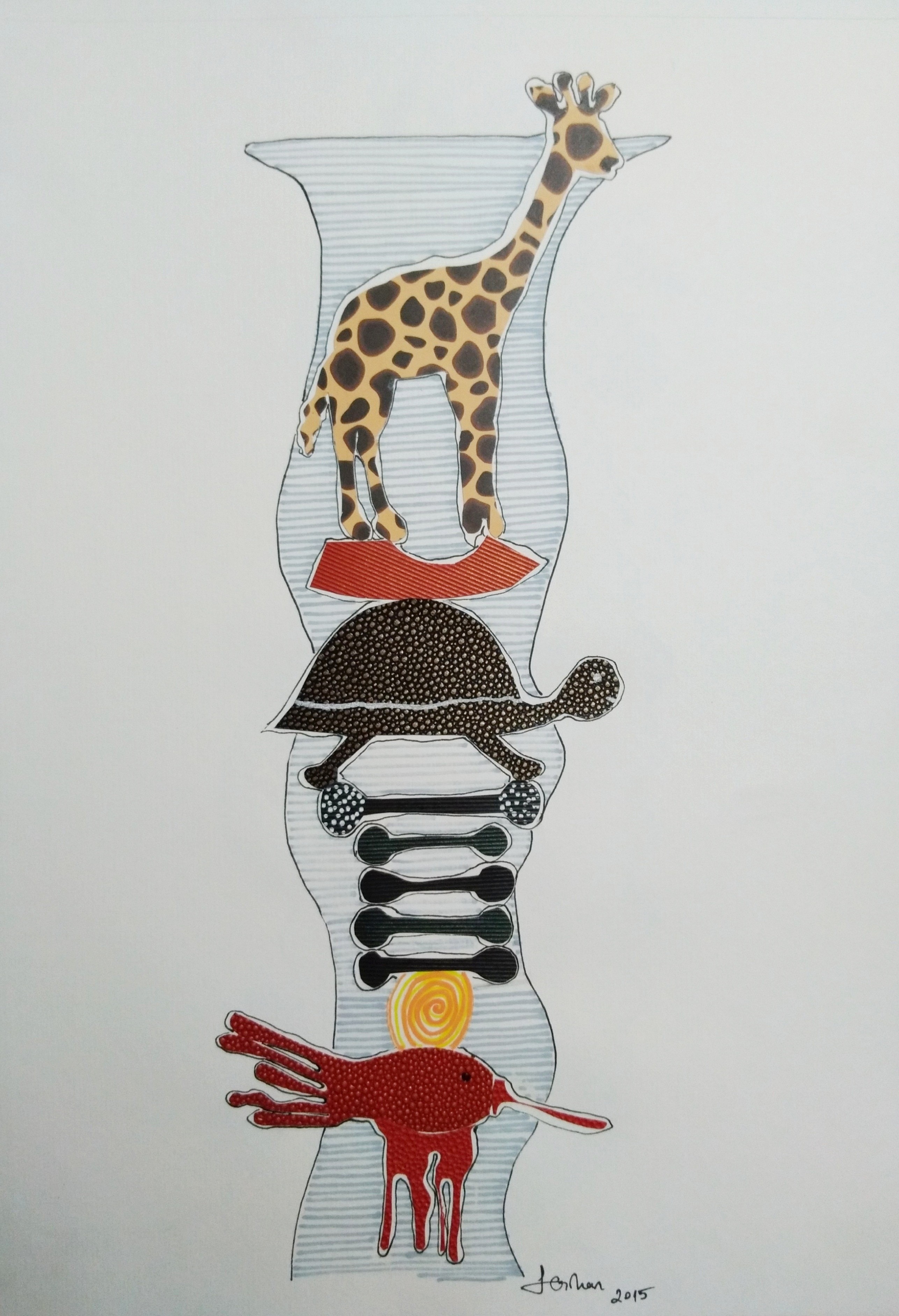 Ferhan Atalay | Kağıt üzerine karışık teknik | Totemin Dengesi