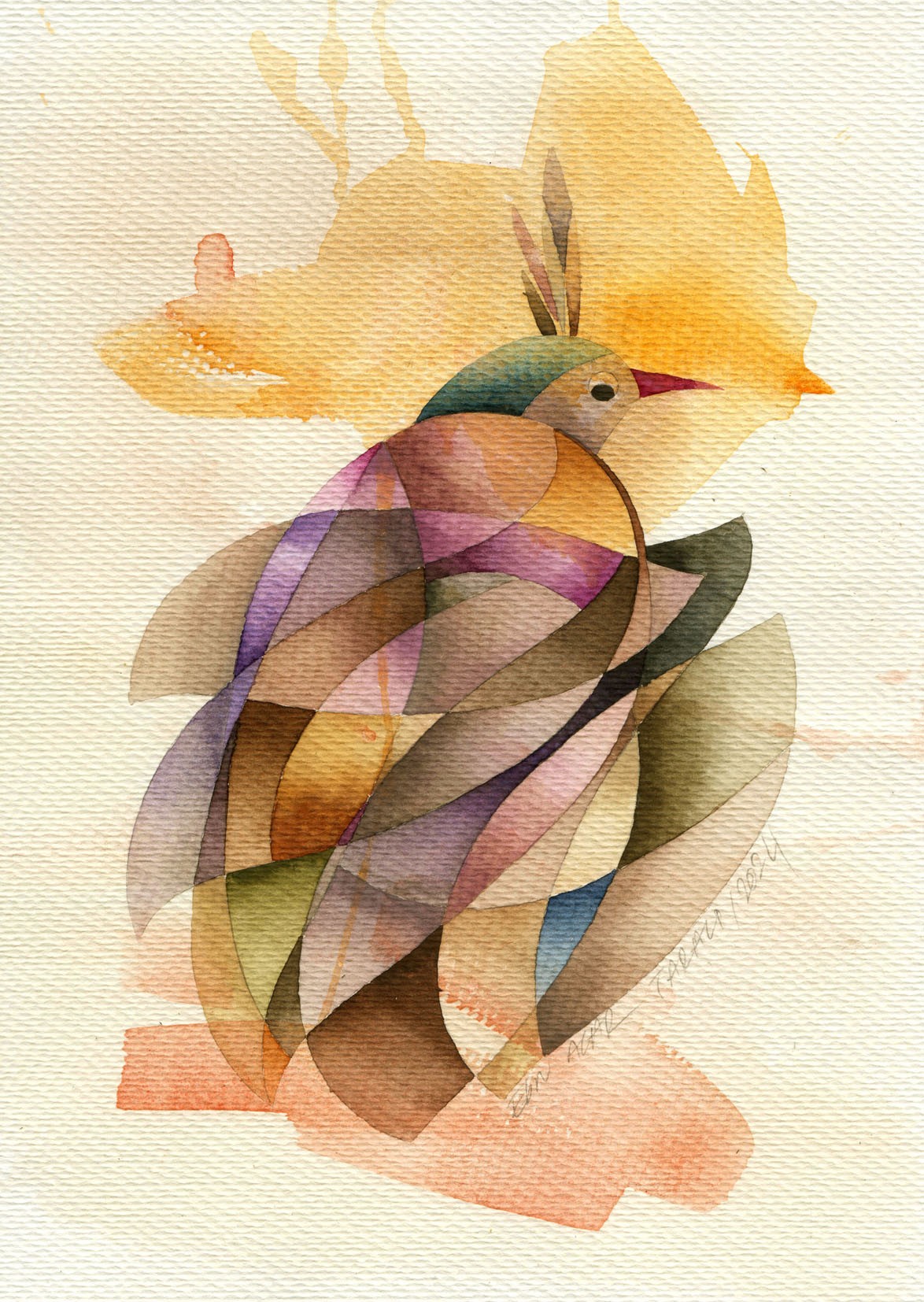 Ebru Acar Taralp | Kağıt üzerine sulu boya | Mor Kürklü Kuş