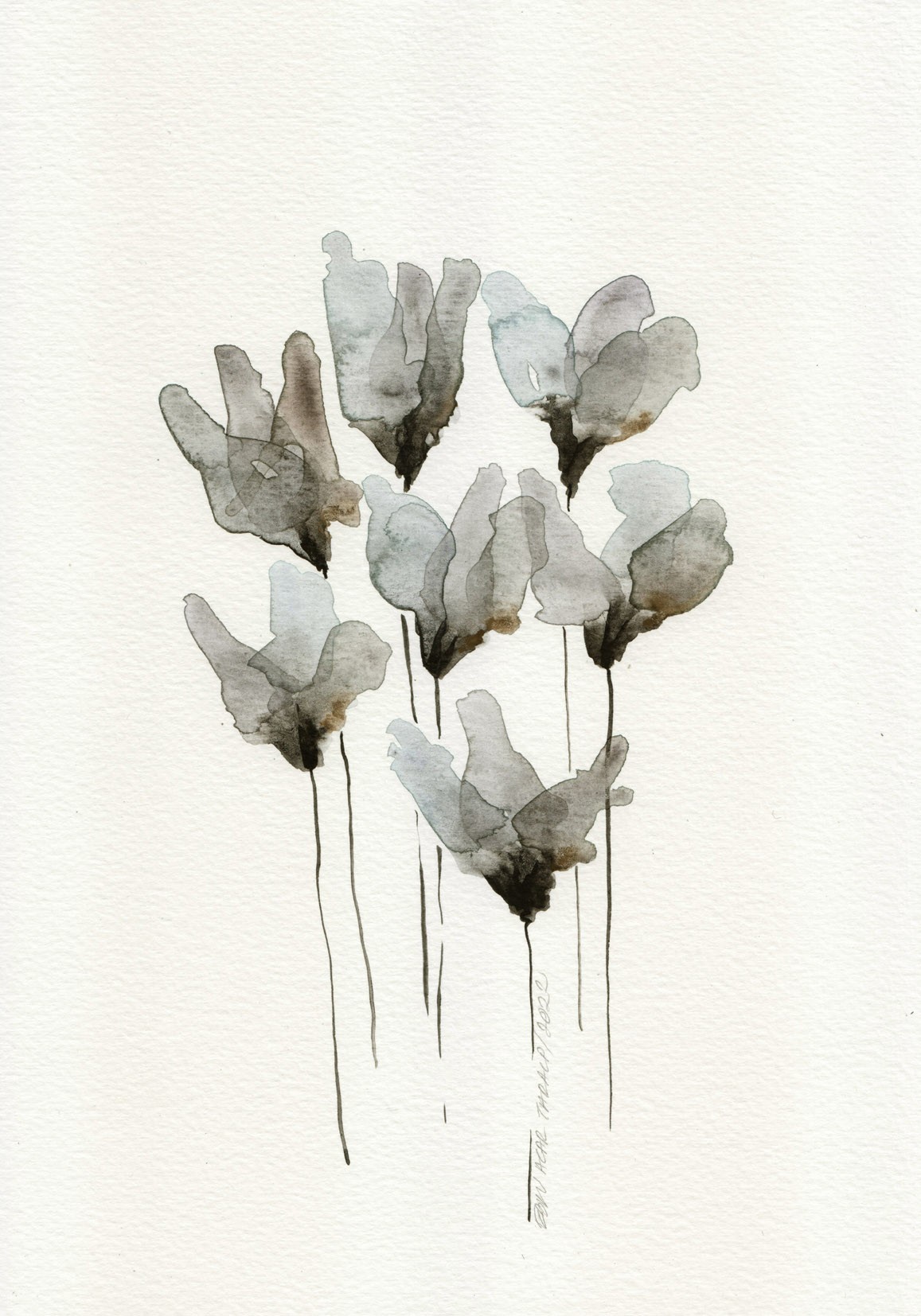 Ebru Acar Taralp | Kağıt üzerine sulu boya | Şifon Doğa Serisi4 - Kış